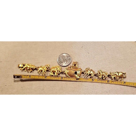 Vintage Bible Noah's Ark Link Charm Bracelet Elephant Zebra Giraffe Goldtone 7" - Picture 5 of 6